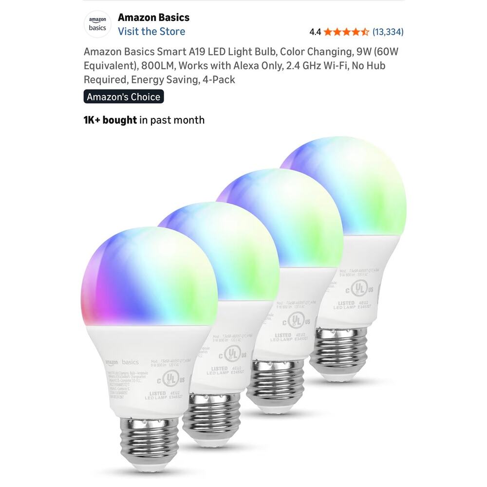 Amazon Smart A19 LED Light Bulb Color Changing 60W Alexa Only 4-Pack NEW